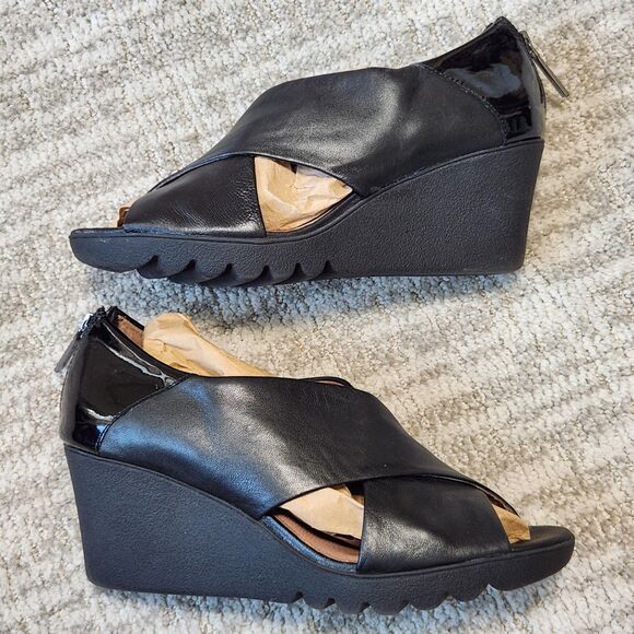 Donald J Pliner womens Marti  black cross strap leather wedge sandals black sz 7 - Picture 5 of 12